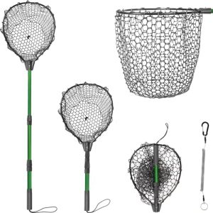 Rubber Fishing Net with Telescoping Handle - Silicone Fish Nets for Fishing, Aluminum Alloy Landing Net, Telescoping Handle and Rubber Net, Maximum Load 20 Pounds