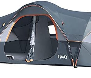 UNP Camping Tent 10-Person-Family Tents, Parties, Music Festival Tent, Big, Easy Up, 5 Large Mesh Windows, Double Layer, 2 Room, Waterproof, Weather Resistant, 18ft x 9ft x78in
