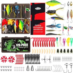 FONMANG Fishing Lures - Tackle Box with Tackle Included, Fishing Kit with VIBs, Frogs, Minnows, Soft Baits, Hooks & Weights Accessories, Freshwater Lure Kit for Bass Walleye Trout